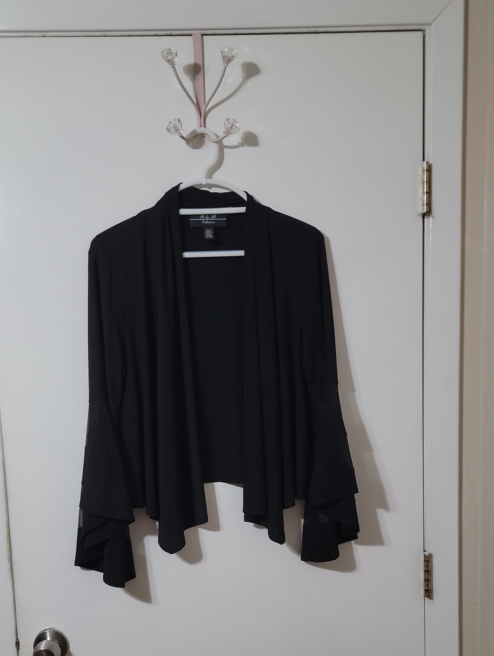 R & M Collection Women's Black Open-Front Draped Bell Sleeve Cardigan